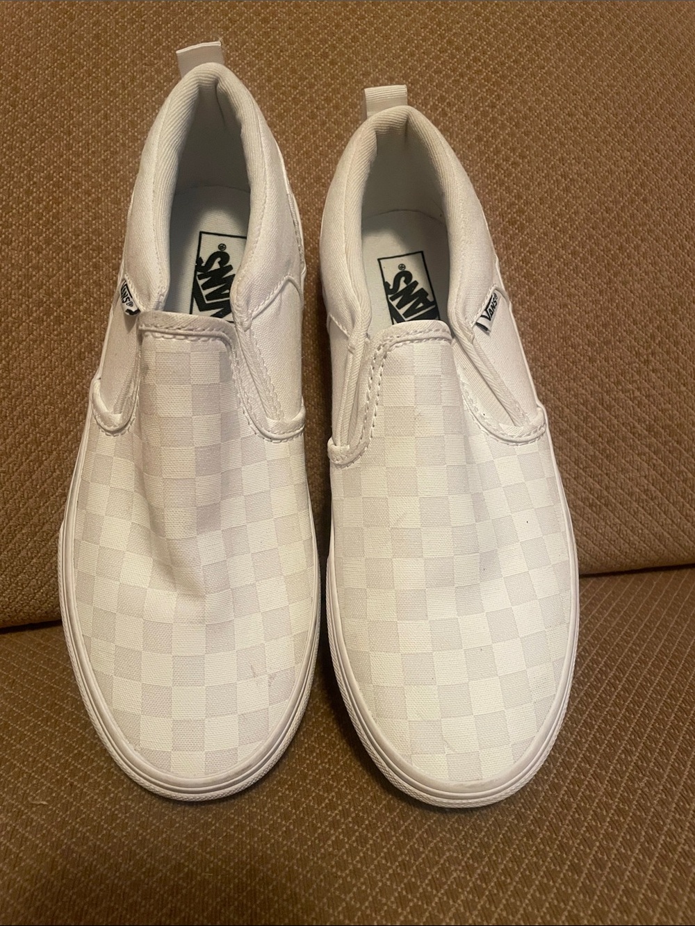 Vans White Checkerboard Slip-On Canvas Loafers